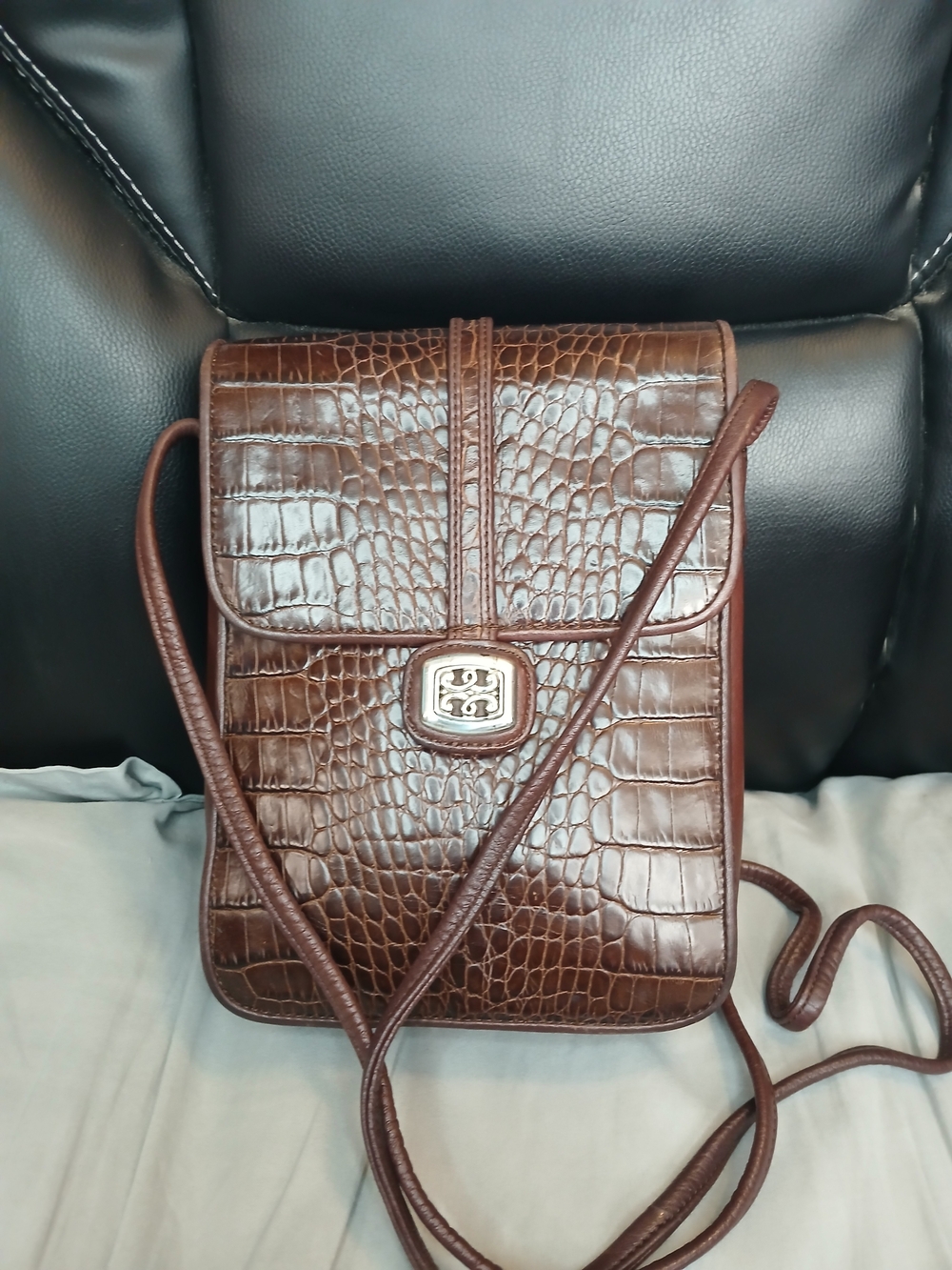 Brighton One World Brown Croc-Embossed Crossbody Bag